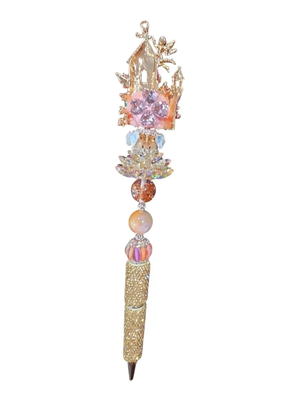 Decorative Gold Glitter Castle Gem Ballpoint Pen - Pink & Gold